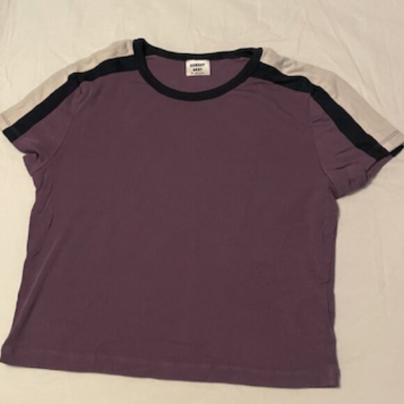 Sunday Best Purple Contrast Ringer Tee – Size S - Picture 1 of 3